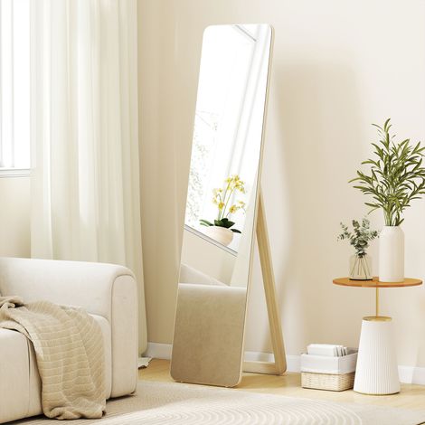 Miroir sur pied et mural rectangulaire dim bois naturel 37l x 43l x 156h cm design moderne