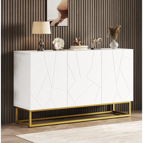 Buffet 130 cm blanc haute brillance, 3 portes, étagères réglables DESVIAE (1/5)