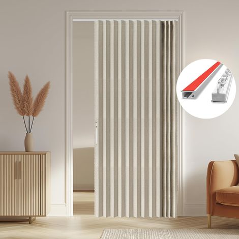 Rideau de porte 100 % occultant - Sans perçage - Porte coulissante - Avec système magnétique - Pour chambre à coucher et salon - Avec système de rails - Crème - 140 x 201 cm (l x H) (1/5)