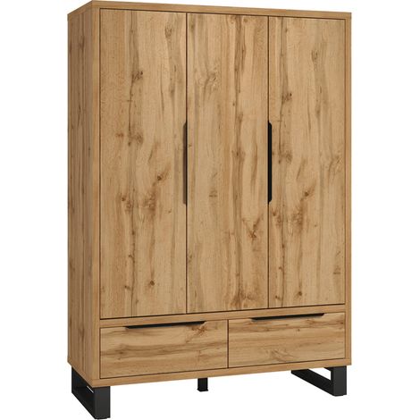 Eden Madera y Negro Armario de 3 puertas y 2 cajones (1/4)