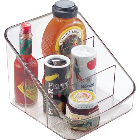 iDesign Organizer Grande contenitore in plastica con 3 scomparti, Scatola trasparente salvafreschezza ideale per confezioni e spezie (1/4)