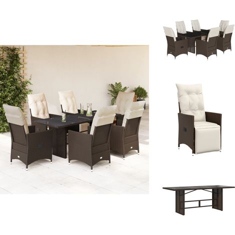 7-tlg. Garten-Bistro-Set mit Kissen Braun Poly Rattan - Bistro Set - Bistro Sets - Bistroset - Garten Bistro Set (1/5)
