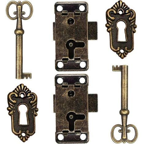 2 Pcs Serrure De Porte D'Armoire Antique Serrure Meubles Verrous Pour Placards DéCoratifs Serrure Avec Clé Trou De Serrure Pour BoîTe En Bois Bijoux Anciens Maquillage Valise Tiroir De Meubles-Devenir