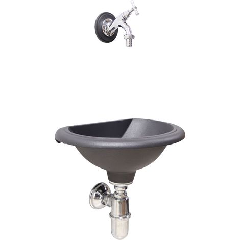 Fontana a muro mod.Olbia per casa giardino con rubinetto e sifone in ottone finitura a scelta : ottone cromato