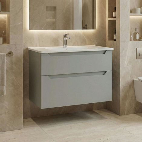 Meuble vasque suspendu 85 cm cachemire 2 tiroirs ELYO (1/4)