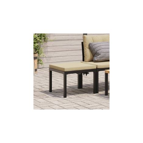 Tabouret de jardin avec coussin noir acier enduit de poudre (1/5)