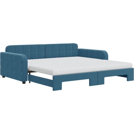 vidaXL Divano Letto Estraibile con Materassi Blu 100x200 cm Velluto (1/5)