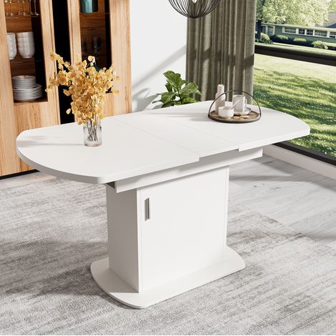 MEUBLIV Table à manger ovale extensible 110/130x70x75 cm blanche avec rangement (1/5)