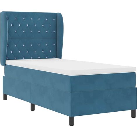 vidaXL Box Spring Bed with Mattress Dark Blue 90x190 cm Velvet (1/5)
