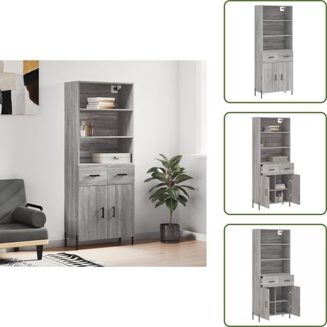 Metallfüße - vidaXL Highboard Grau Sonoma 69,5x34x180 cm Holzwerkstoff - Wandhalterung (1/5)