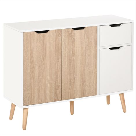 Buffet style scandinave 2 portes tiroir bois pin blanc chêne (1/5)