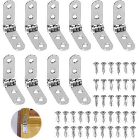 10 Charnières rondes pliantes 180° acier inoxydable, avec 40 vis, pour meubles et tables (1/5)