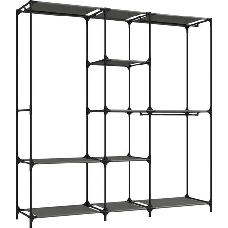 Armadio Aperto Salvaspazio 182x43x182 cm con 3 Barre Appendiabiti 5 Ripiani Struttura in Acciaio Nero (1/5)