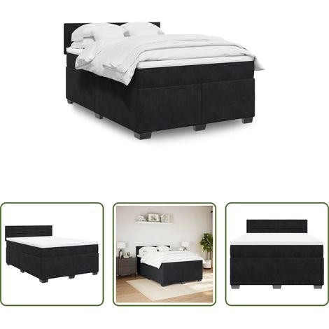 Matratze - Boxspringbett mit Matratze Schwarz 140x200 cm Samt (1/5)