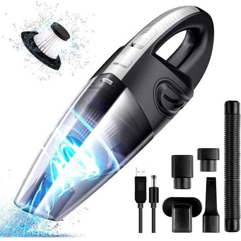 Aspirateur à Main Portable, 120W 7500PA Rechargeable Aspirateur de Voiture Puissant Maison avec Filtre Lavable/Buses/Travail 30min (1/4)