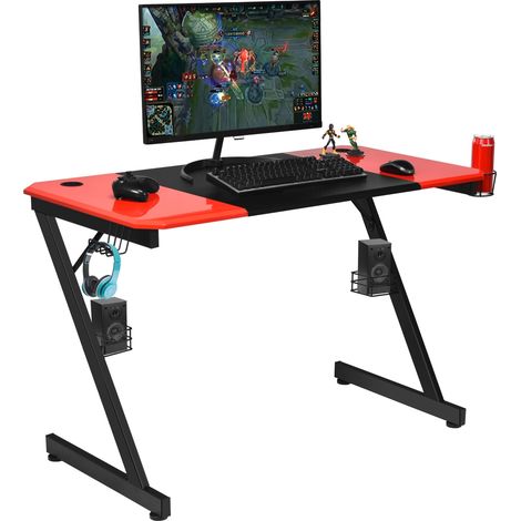 Scrivania da gaming con superficie in fibre di carbonio, Postazione da gaming professionale 120x60x76cm Nero rosso (1/4)