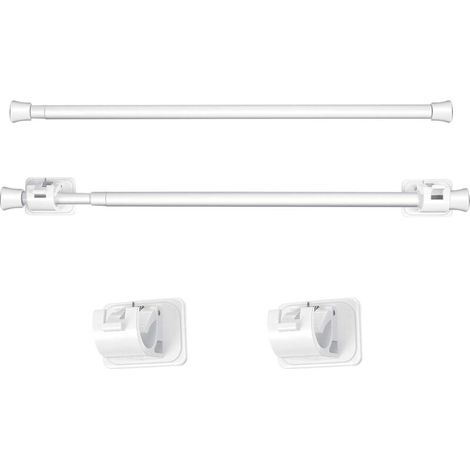 Tige de tension réglable Tringle à rideau à ressort extensible avec crochet auto-adhésif pour placard, armoire, étagère, petite fenêtre, blanc, longueur 15,7 à 27,5 pouces (2) (1/5)