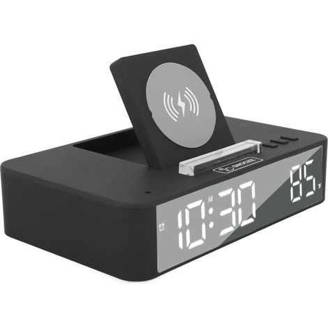 Réveil Numérique 10W avec Levage Une Touche et Chargeur Sans Fil 10W, Horloge Miroir LED pour Chambre Bureau Maison EN001 Noir (1/5)
