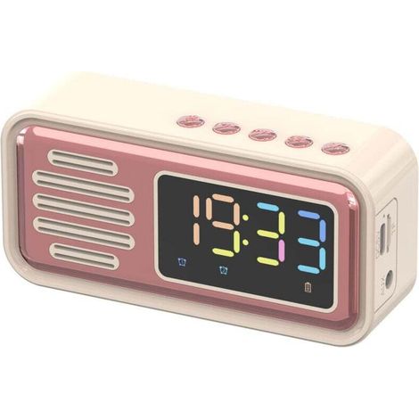Haut-parleur Bluetooth Portable et Innovant - Tableau de Bord Rétro avec Réveil et Écran LED Coloré - Beige (1/4)