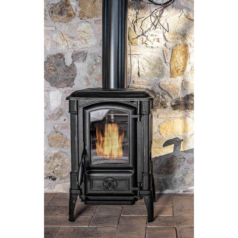 Azura Home Design – Poêle à bois compact 6,5 kW – Triple combustion pour rendement 80% – Verre céramique KERAGLASS® – Longueur bûche 280 mm (1/4)