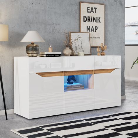 Aparador mueble almacenaje LED 4 cajones 140 cm OKMYHOME (1/5)