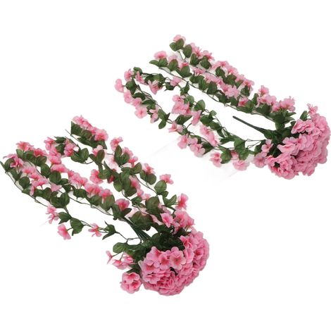 2PCS Violettes Artificielles Suspendues, Similicuir Fausses Plantes en Plastique pour Décoration Extérieure Jardin Terrasse Mariage Porche Rose (1/5)