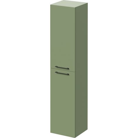 Napoli Olive Green 350mm x 1600mm Wall Mounted 2 Door Storage Unit - 350mm - Gunmetal Grey 160mm Handle