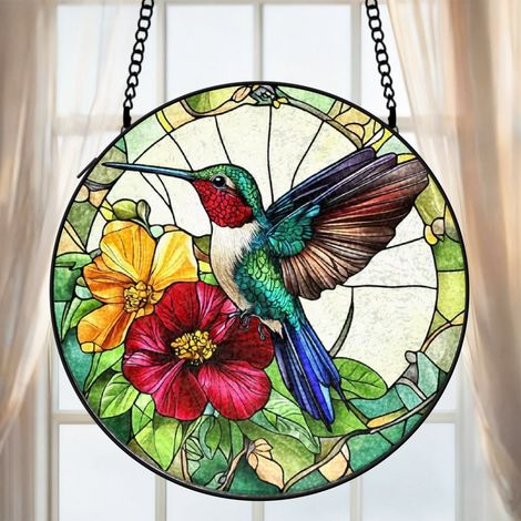 Vitrail colibri attrape-soleil 16 cm décoration fenêtre suspension raffinée cadeau maison (1/5)