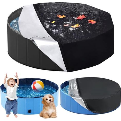 Bâche ronde pour piscine chien/enfant 160 x 30 cm, pliable, anti-UV, avec cordon de serrage, bleu, 1 pièce (1/5)