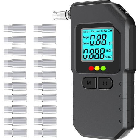 Digital breathalyzer: Professional dual-sensor breathalyzer with LCD display, portable, suitable for car and home use  20 mouthpieces