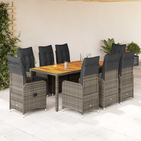 9-tlg. Garten-Bistro-Set mit Kissen Grau Poly Rattan (1/5)