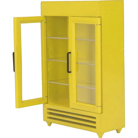 Puppenhaus-Kühlschrank-Simulation, exquisiter tragbarer Miniatur-Holzkühlschrank für Puppenhäuser im Maßstab 1:12, gelb (1/5)