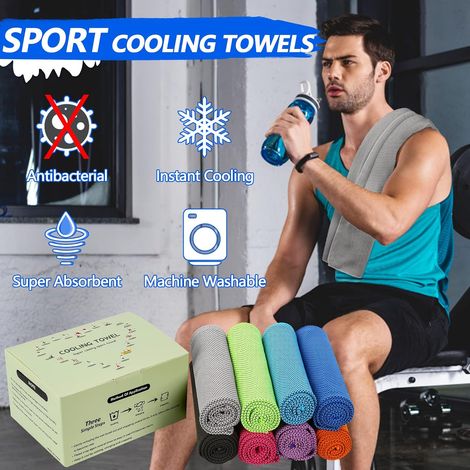 Lot 4 serviettes sport 100x30cm, refroidissantes, absorbantes, camping/sport.