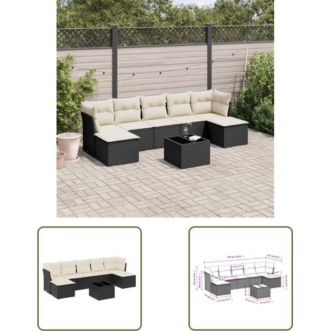 The Living Store 8-tlg. Garten-Sofagarnitur mit Kissen Schwarz Poly Rattan - Gartenmöbel Set - PE-Rattan Möbel - Outdoor Sofa - Esstisch - Lounge Garnitur (1/3)