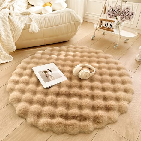 Tapis rond en peluche, confortable et facile à nettoyer, tapis de sol doux et moelleux, décoration intérieure, tapis antidérapant. (1/5)