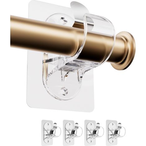 4 Pièces Support de Tringle à Rideaux sans Percage, Fixation Autocollante Forte pour Salle de Bain, Cuisine, Salon, Commode Chambre
