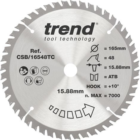 Lame de scie circulaire 165 mm, 48 dents TCT, crochet +15°, 15,88 mm (1/5)