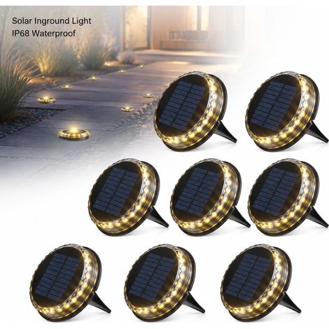 Lampioni solari Toivize - 8 pezzi - LED bianco caldo - IP68 impermeabili, alloggiamento in policarbonato resistente fino a 200 kg per giardino, vialetto e paesaggio esterno (1/4)