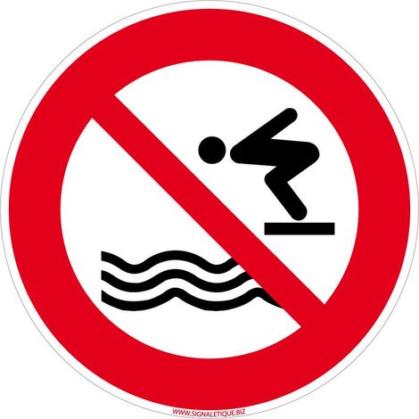 Panneau Interdiction de Plonger - Signalisation Sécurité - Plastique PVC 1,5 mm - Diamètre 350 mm (1/5)