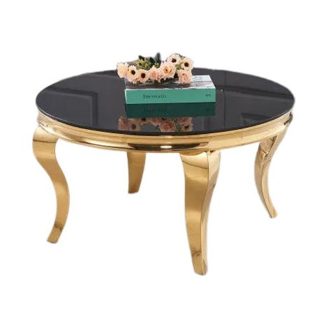 Table basse ronde baroque Gold et plateau en verre NOIR de 80 cm (1/2)