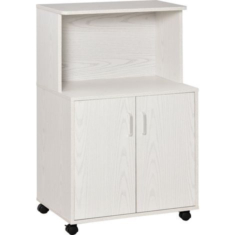 Mobile da Cucina Credenza con Ruote e Ripiano 60,4x40,3x97 cm in Legno Truciolare Bianco (1/5)