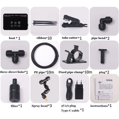 (Tuyau d'eau de 10 mètres, 3 buses) Système de brumisation de type forêt tropicale, système de minuterie automatique, humidificateur pour reptiles. (1/5)