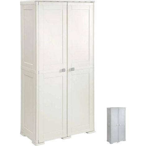 Mobile portascope in plastica a 2 ante lisce - Misura 79x43x164 cm - Armadio con vano scope e 3 scomparti interni per oggetti, completo di piedini ant (1/5)