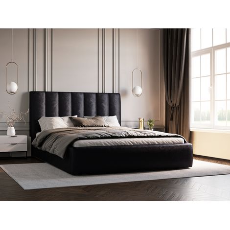 Velor Polsterbett mit Bettkasten, Doppelbett 200x200, Samtstoff - Polsterbett Schwarz (Ikoo 22) (1/5)
