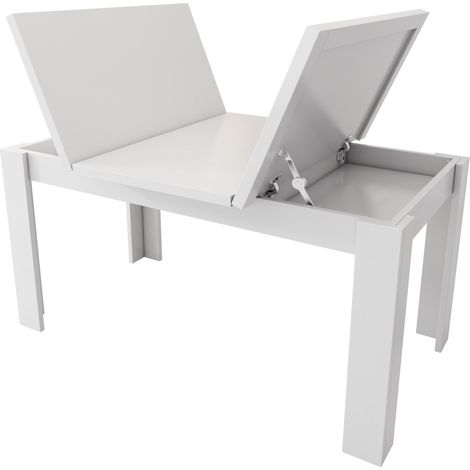 Table à manger rectangulaire 120x70 cm avec rangement intégré blanc (1/5)