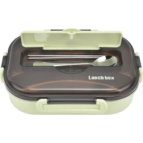 Boîte repas 1.3L en acier inoxydable 304, compartiments pour déjeuner, lunchbox isotherme pour adultes et enfants, boîte alimentaire légère verte avec couverts inclus (1/5)