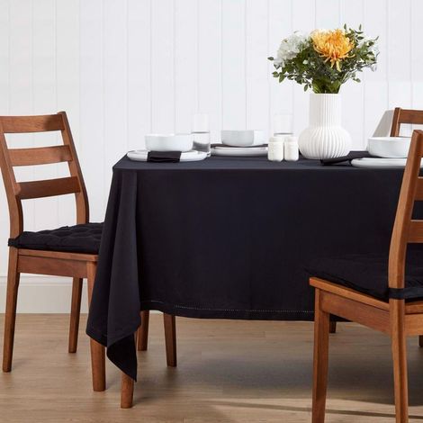 HOMESCAPES Black Cotton Square Tablecloth 140 x 140 cm
