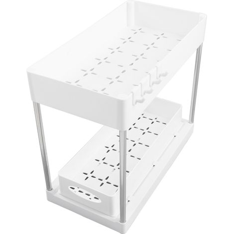 Range-bac de rangement coulissant ABS blanc, tiroir de glissement sous évier pour armoire de cuisine, salle de bain et cosmétiques (1/5)