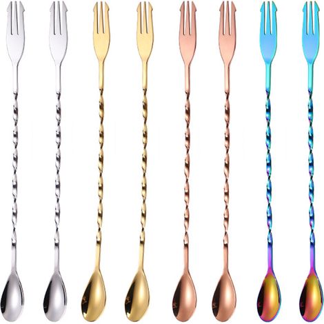 Cuillère À Cocktail - En Acier Inoxydable - 26 Cm - Design À Vis - 8 Pièces - 4 Couleurs (1/5)