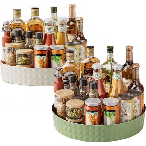 2 Pièces Plateau Tournant Placard Cuisine, Rangement Cuisine Organisateur Rangement Epices, Lazy Susan Plateau Tournant Cuisine, Multifonctionnel Plateau Tournant Cuisine-Karteo (1/5)
